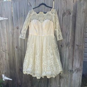 Chi Chi London Gilded Grace Lace Fit & Flare Dress Sz 16 Ivory